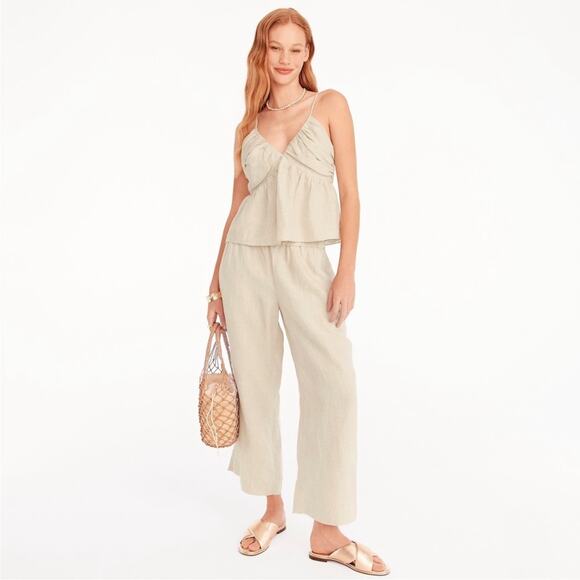 J. Crew Pants Womens Medium Flax Beige Seaside Wide Leg Linen Coastal Relaxed - Picture 1 of 12